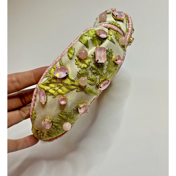 Brianna Cannon Embellished Knotted Headband Chartreuse & Blush Jacquard Size XS main image 4